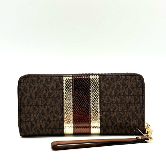 Michael Kors Large Continental Wallet Wristlet Brown Multi - Picture 5 of 9